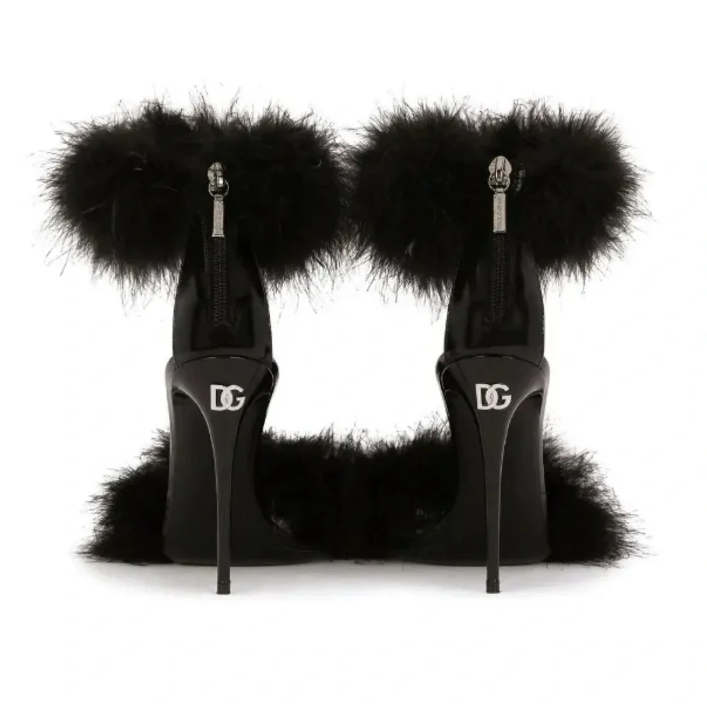 DOLCE & GABBANA Keira sandal heel black feather EU 37 105mm leather cocktail new - Picture 3 of 10